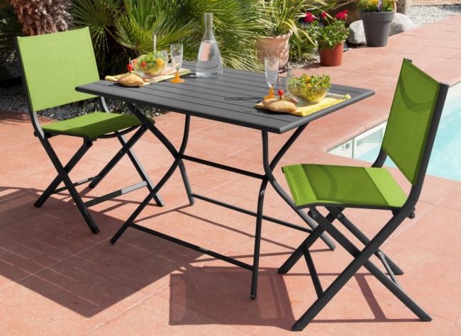 Guéridon GLOBE PLIANT 110 x 70 aluminium / Lattes Grey Sand